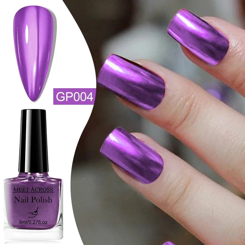 8ml Mirror Metallic Nail Polish No Need Lamp Curing Air Dry Salon Quality Soak-Off Long Lasting Varnishes DIY Manicure Design