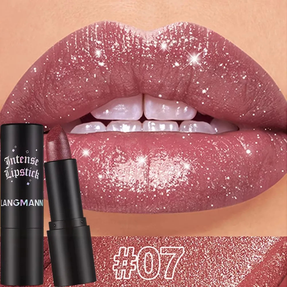 Chocolate Brown Luxurious Metallic Glitter Lipstick Long-Lasting Waterproof Non-Fade Shimmery Pearl Sparkling Lip Gloss Makeup