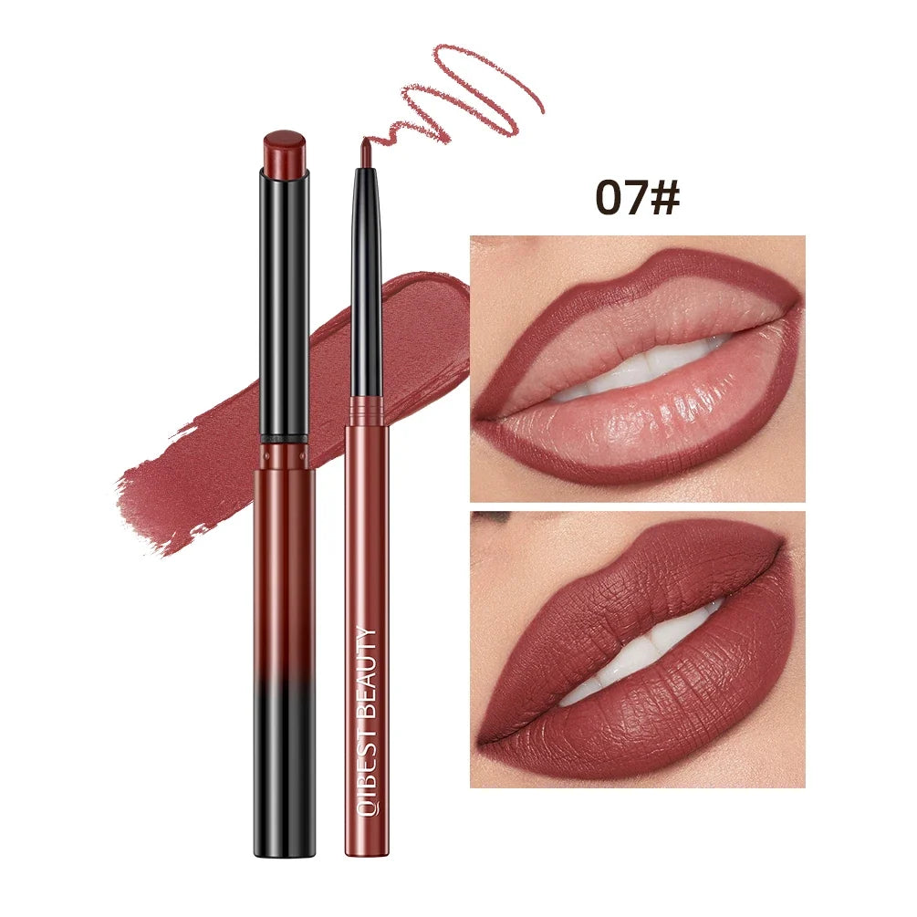 QIBEST Matte Nude Lipstick Pen Long Lasting Lipliner Lip Pencil Waterproof Lip Liner Contour Sexy Red Lip Makeup Set For Women