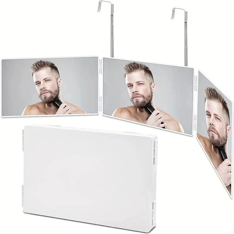 3 Way Compact Mirror for Self Hair Cutting Portable Trifold Cosmetic Mirror Makeup Vanity Mirror for Men and Women Folding Black