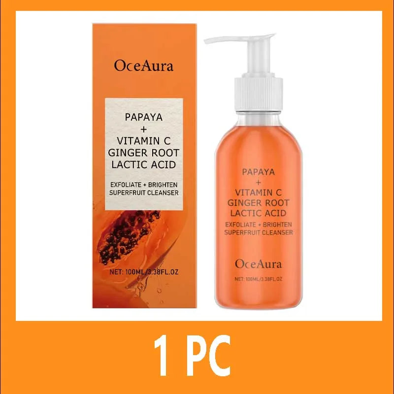 Oceaura Papaya Facial Cleanser Exfoliating Oil Control Deep Cleaning Pore Shrinking Blackhead Remover Dirt Brightening Face Wash