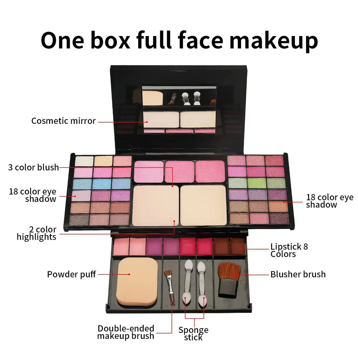 Makeup Gift Set for Women Full Kit All in One Make up Eyebrow Powder Lipstick Lip Gloss Brush Shimmer Glitter Eyeshadow Palette