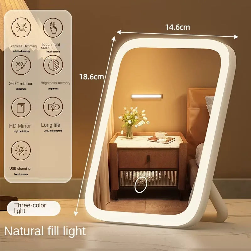 LED Smart Student Dormitory Desktop Fill Light Small Mirror, Makeup Mirror With Light,Girls Bedroom Dressing Table Mirro