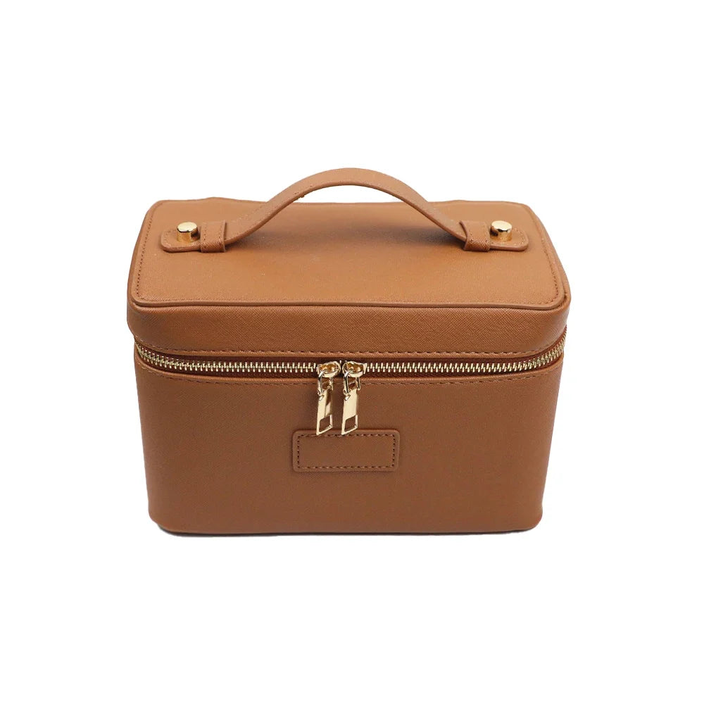 Customized name pu leather cosmetic bag with zoned storage and large capacity toiletry bag for autumn and winter new products