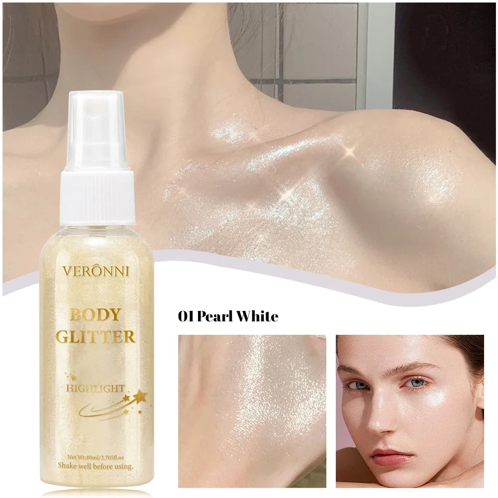 Liquid body highlighting shimmer oil makeup 4 Color Glitter Spray Oil Lotion glow cosmetics Glow Body Glitter Spray Oil Lotion