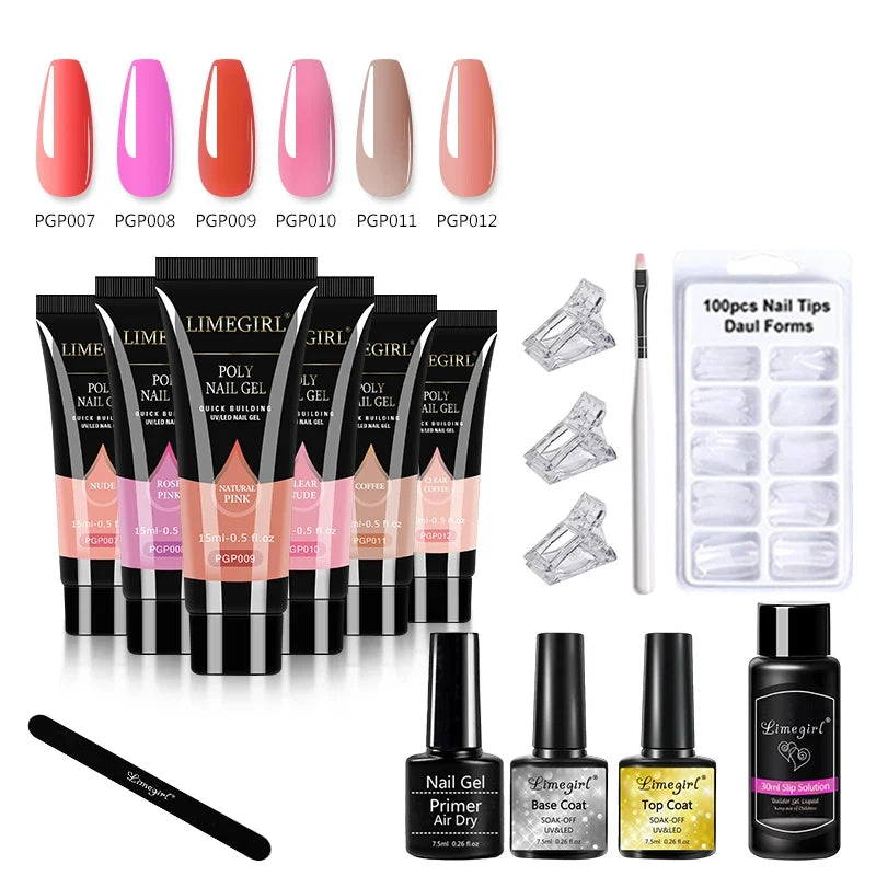 limegirl 15ml Extension Nail Gel Set 6W LED Lamp Full Manicure Set Finger Extend Mold Nail Kit All For Quick Extension Tool Kit