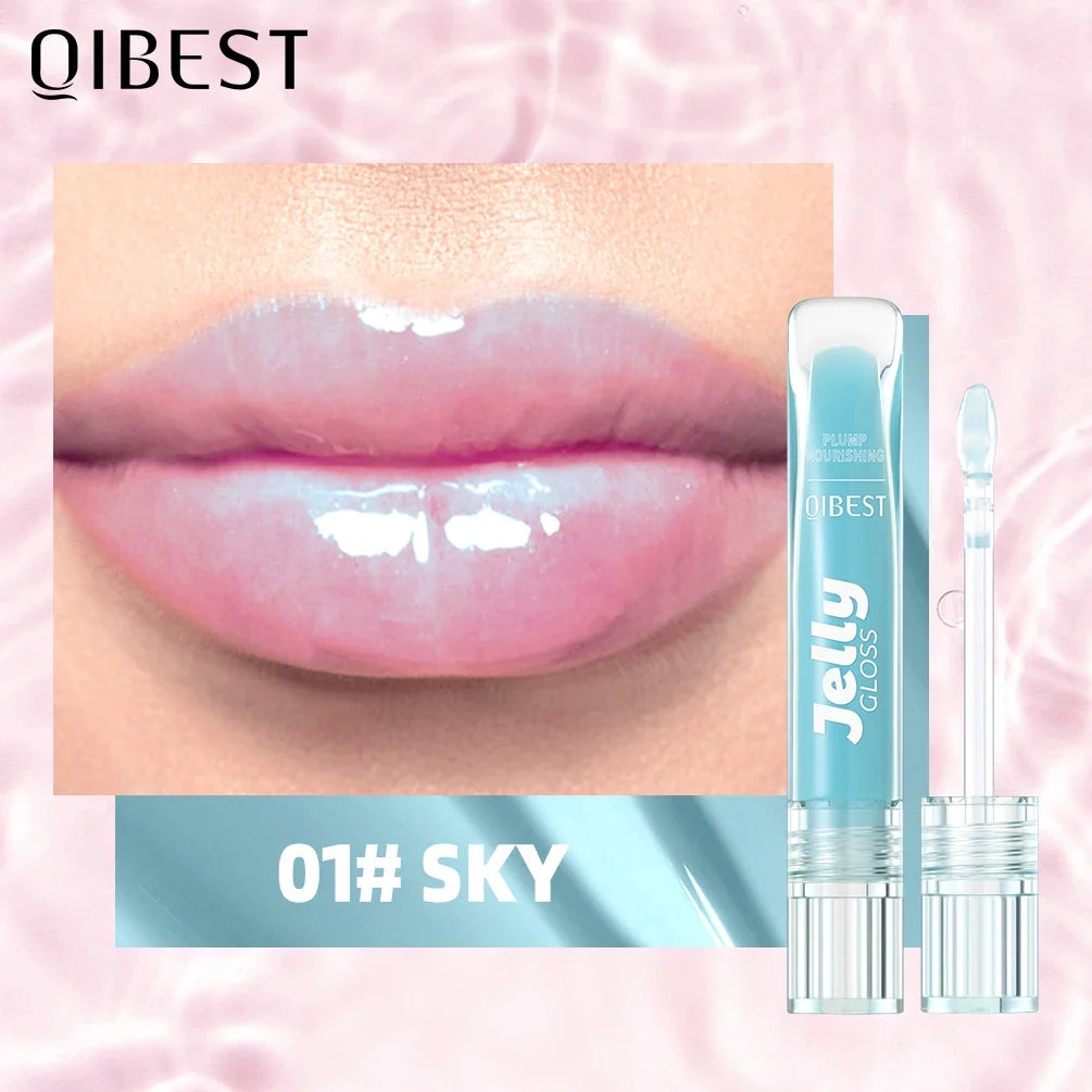 QIBEST Mirror Pearl Jelly Lipgloss Moisturizing Lasting Lipstick Hydrating Lightweight Lip Glaze Watery Crystal Lip Tint Makeup