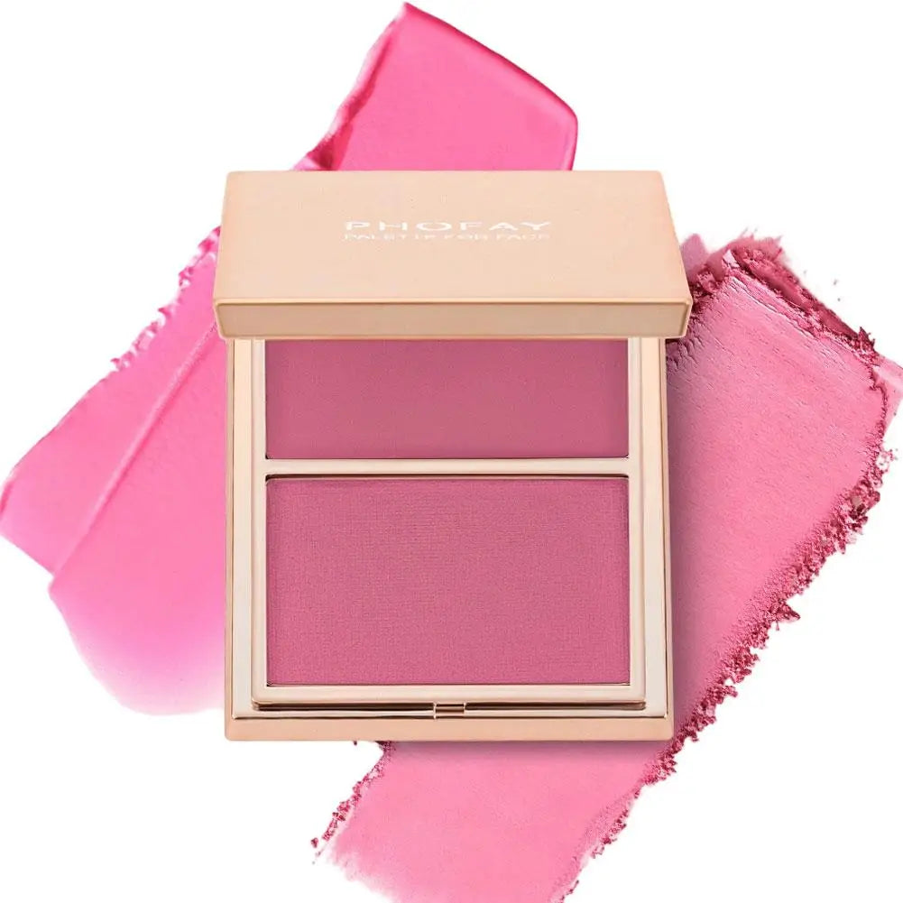 Contour Blush Natural Matte Dual Color Cream Powder Blush Long Lasting Pigmented Face Sculpting Beauty Natural Makeup Palette