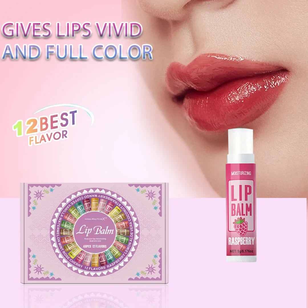 48PCS/ box Moisturizing Lip Balm set 5g12 Flower fragrance Natural fragrance moisturizing and brightening lip color holiday gift