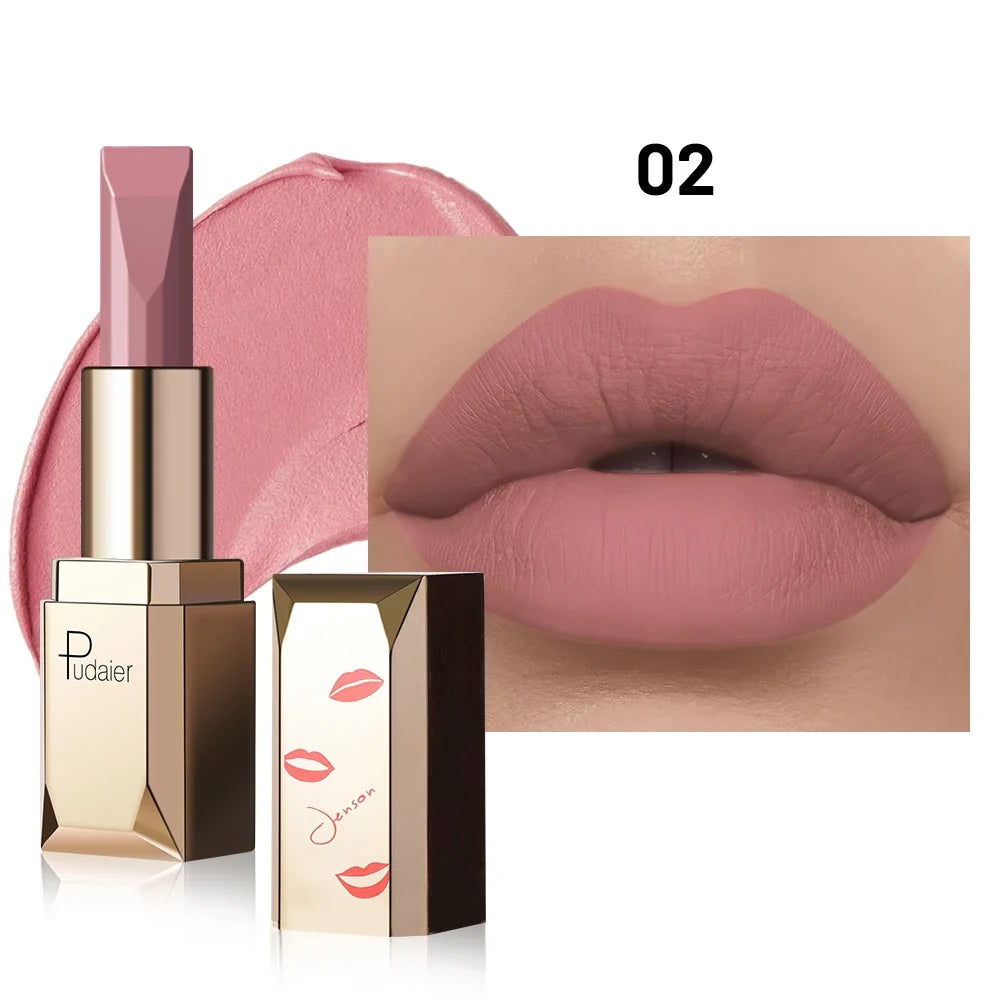 Matte velvet matte lipstick - smooth and light. High pigment, long-term wear, non-drying formula. Long-lasting stain resistance,