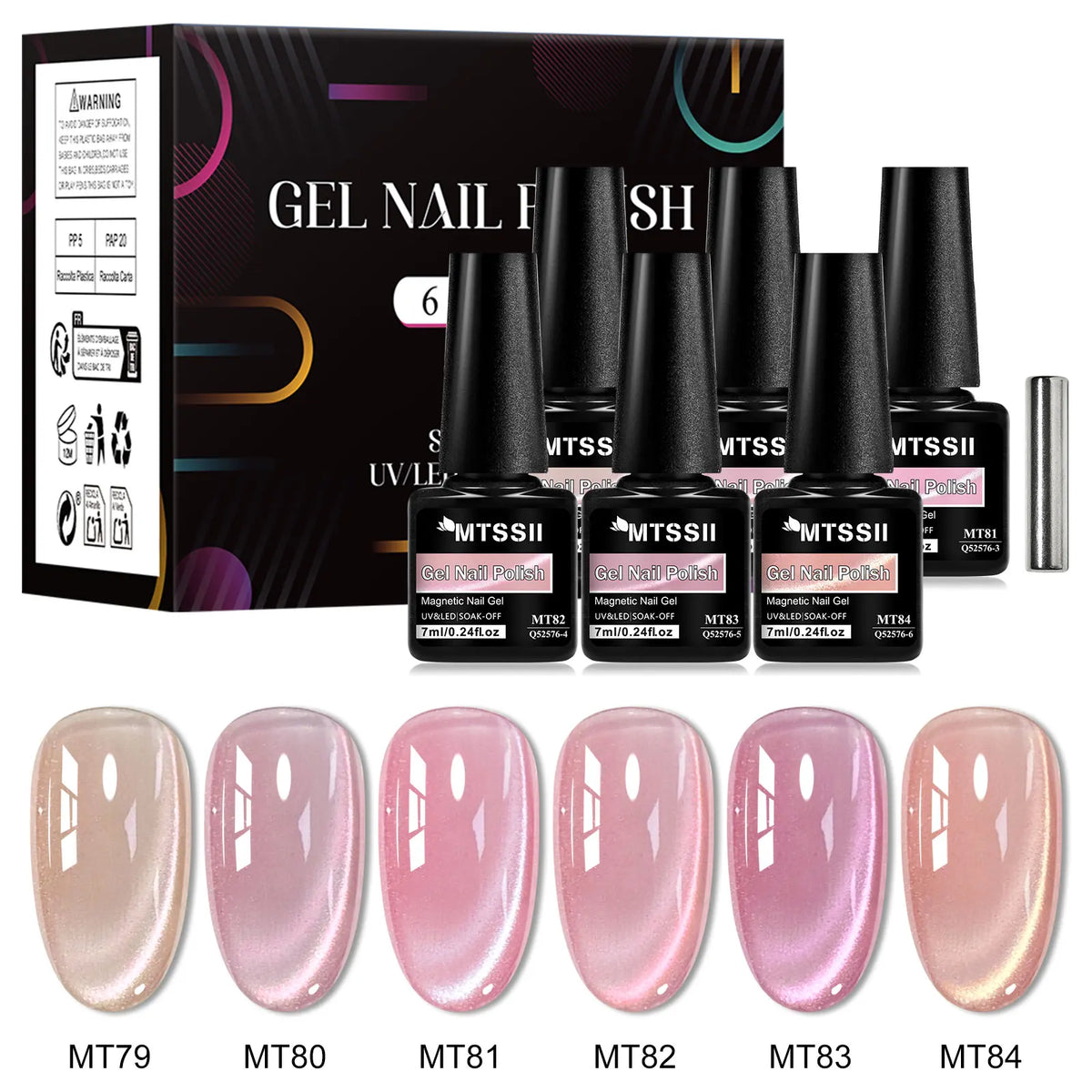 7pcs Shiny Cat Magnetic Gel Nail Polish Set With Magnetic Rod Pink Colorful Semi Permanent Soak Off UV Gel Varnish Nail Supplies