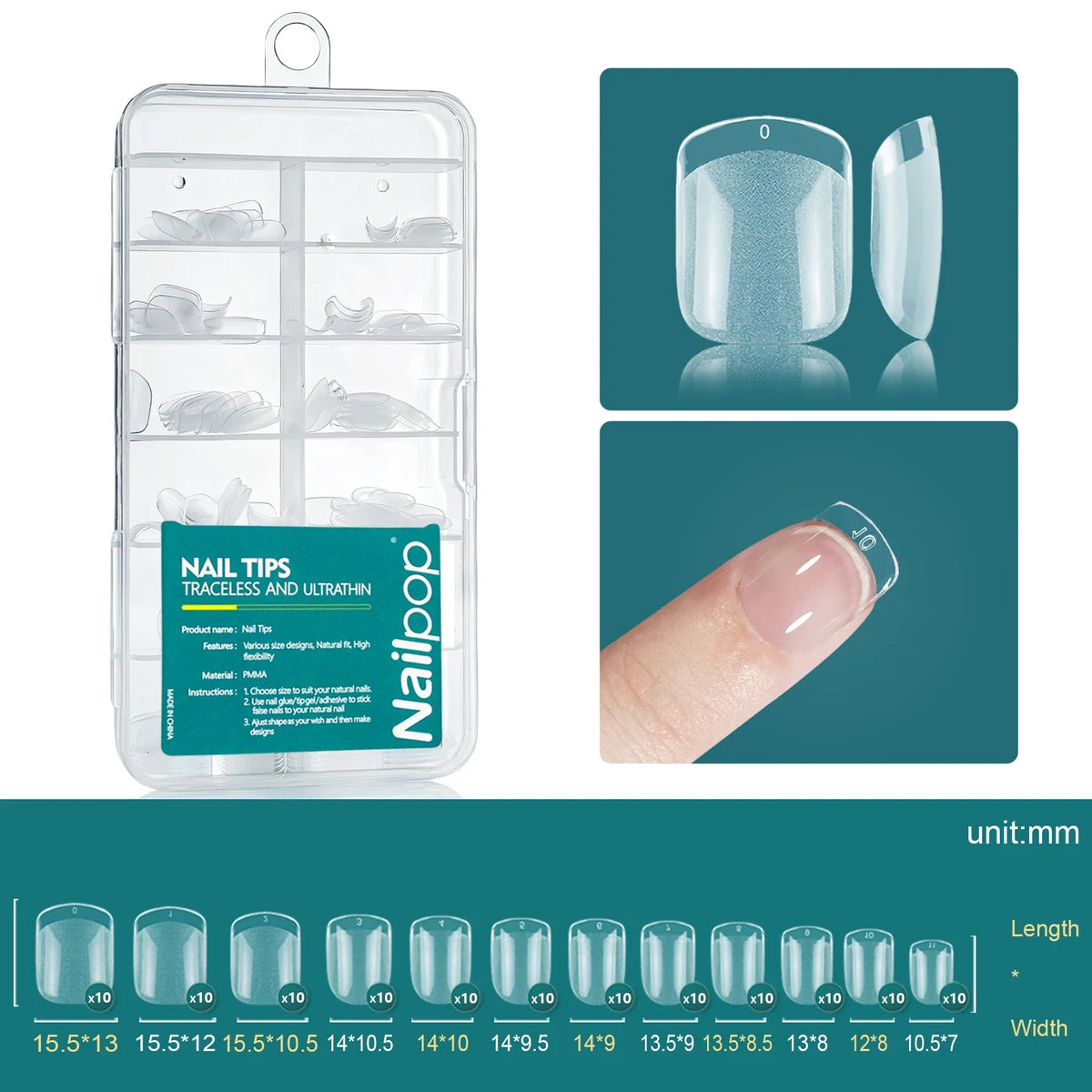 Nailpop 120pcs/box Gel X Nail Tips Medium Short Shape Almond/Square/Soft Gel Nail Tips False Nails Soak Off Easy Nail Extensions