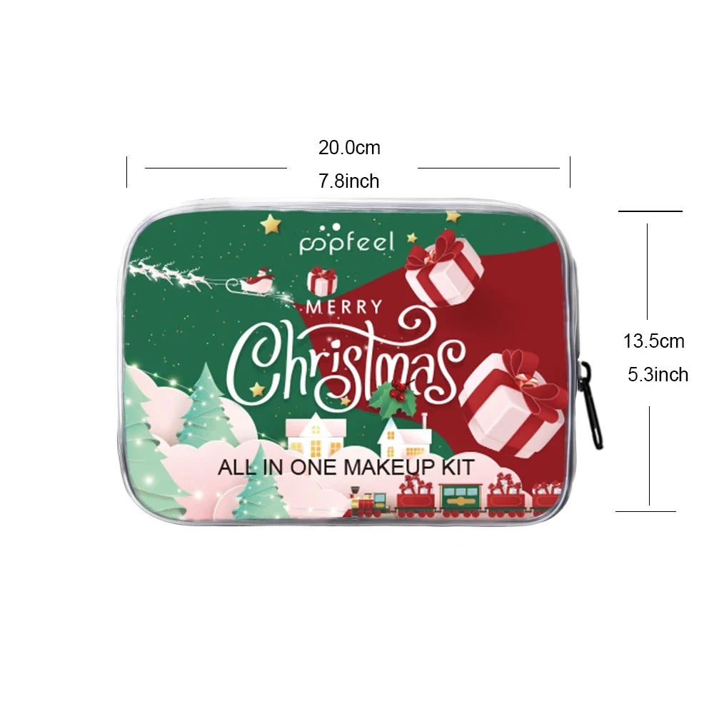 POPFEEL Christmas Makeup Set - Complete Collection of Eyeshadow, Foundation, Lipstick for Holiday Celebrations and Everyday Glam