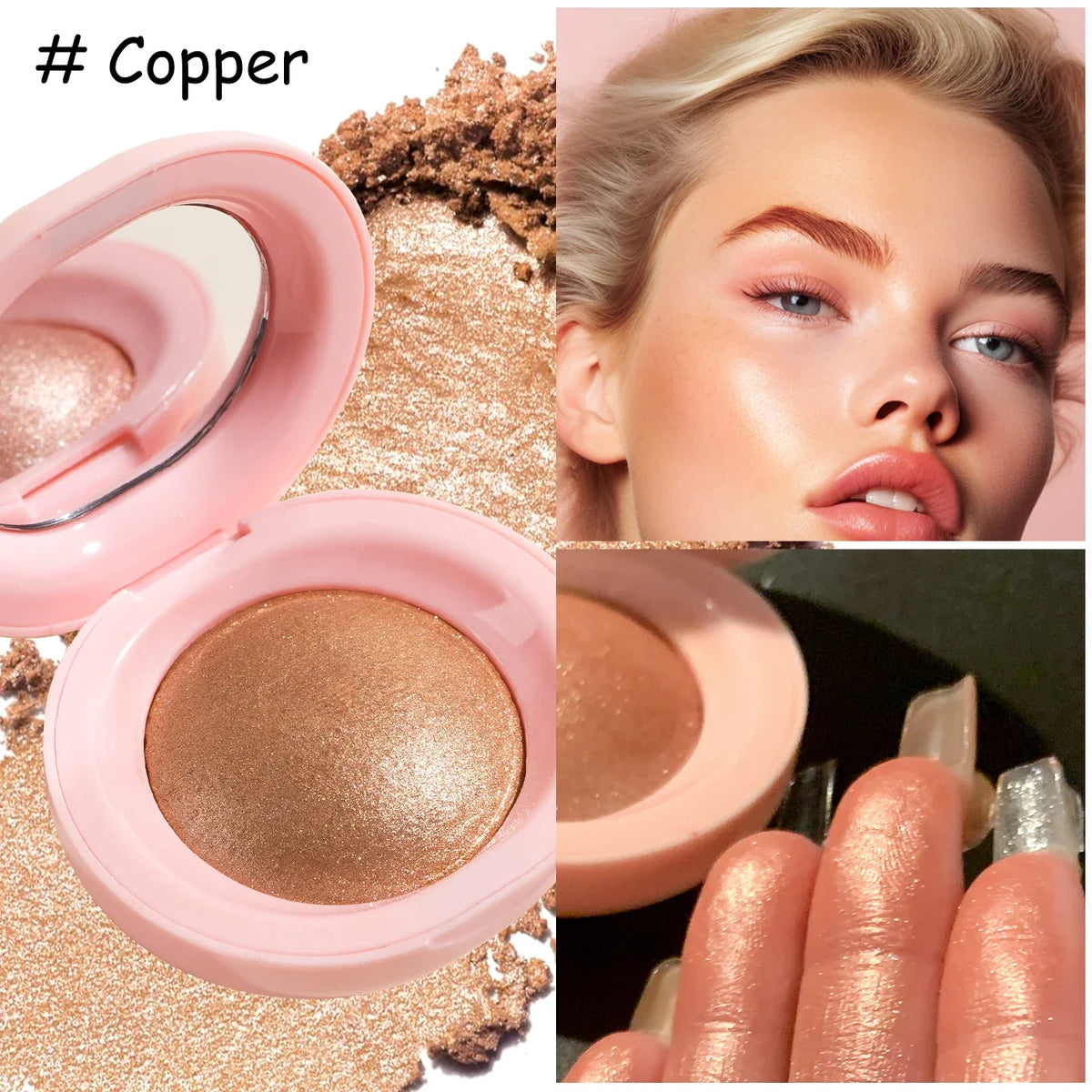 Baked Highlighter Palette Makeup, Long-Wearing Radiant Glitter Eyeshadow, Highly Pigmented Iluminadores Pressed Powder For Girls