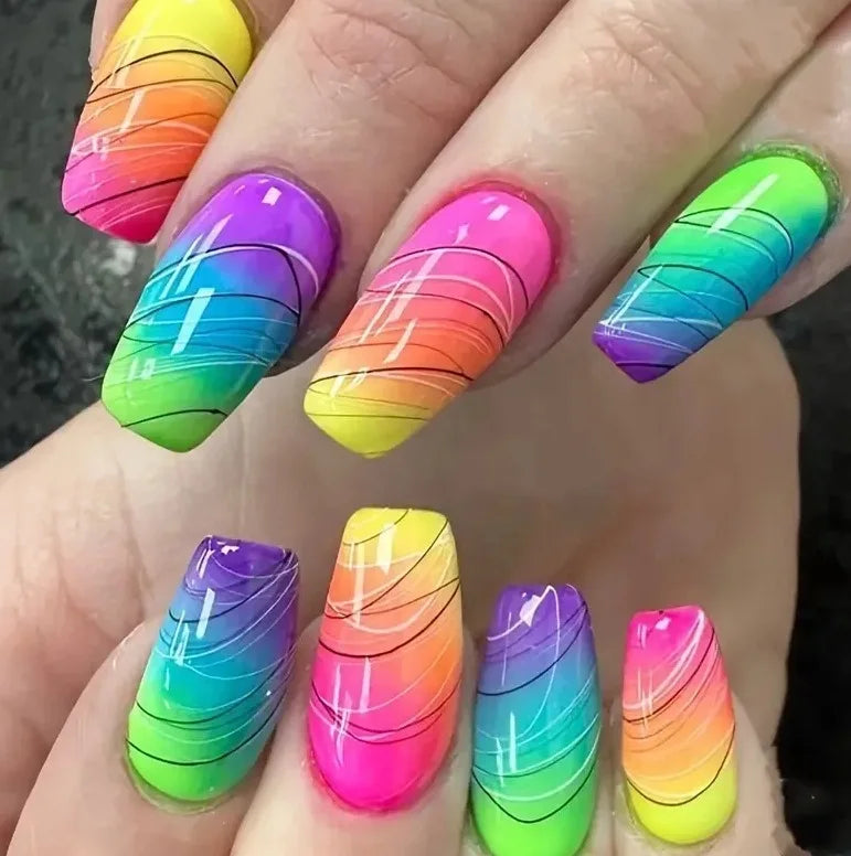 24PCS/1 BOX Gradient Patch Love Peach Bow See Photochromic Stereo Wear Nail Fake Nail