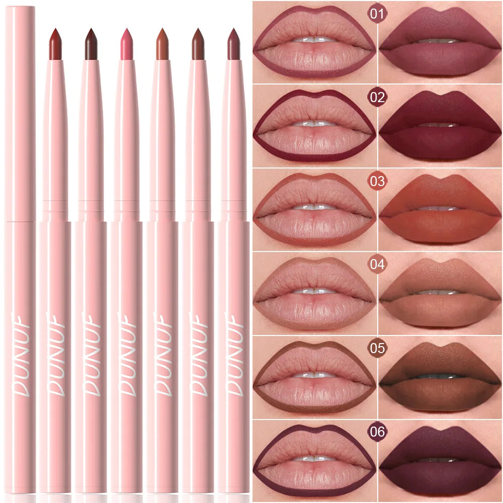 6pcs Matte Lip Liner Set Nude Brown Smooth Rose Red Pigmented Long Lasting Rotatable Lipstick Pencil Kit for Smooth Finish