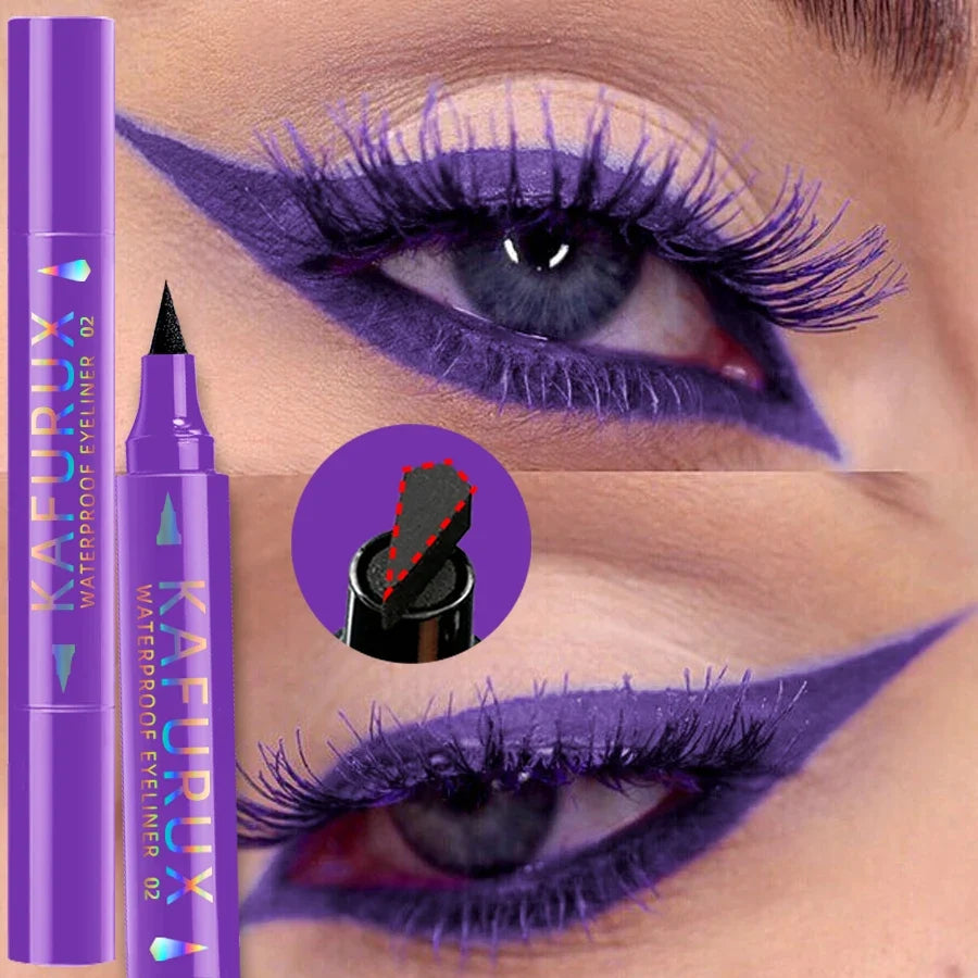 3 Color 2 IN 1 Seal Stamp Eyeliner Pen Waterproof Black Purple Blue Liquid Eye Liner Pencil Eyes Korean Makeup Gifts Cosmetic