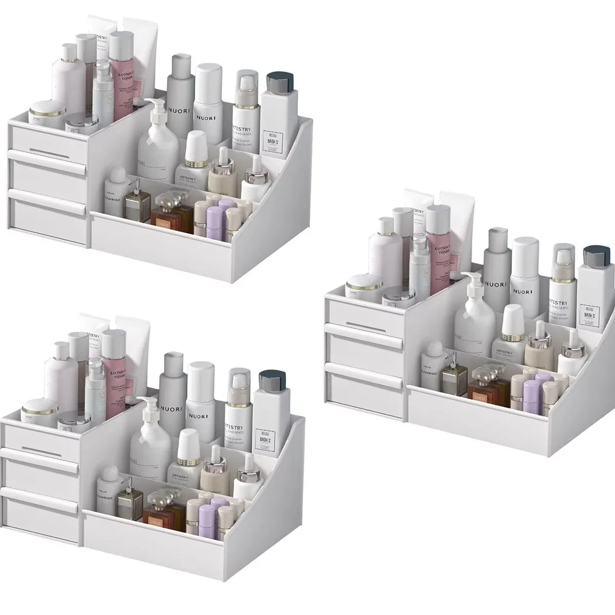 1pc White New Drawer Makeup Storage Box Dormitory Finishing Plastic Shelf Cosmetics Skin Care Dressing Table Desktop