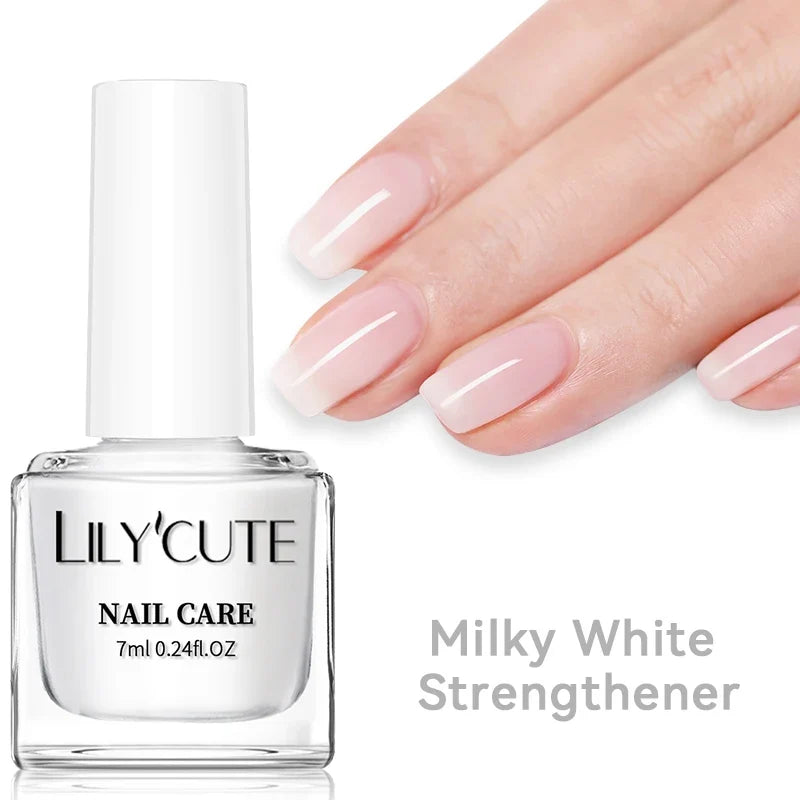 LILYCUTE 7ML Nail Care Polish Milky White Pink Strengthener Effect Long Lasting Care Polish Varnish Fast Drying No Need Lamp