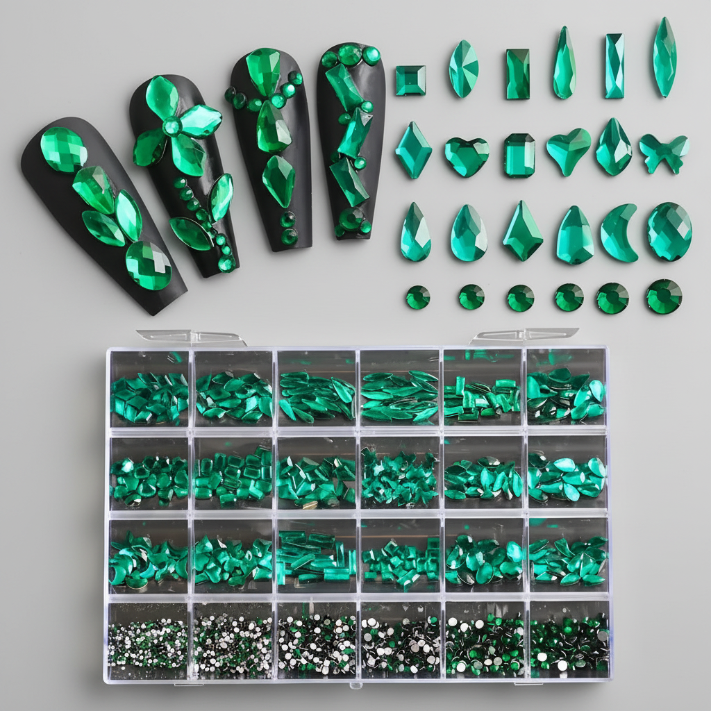 LUXURY CRYSTAL RHINESTONE 24-GRID - EMERALD