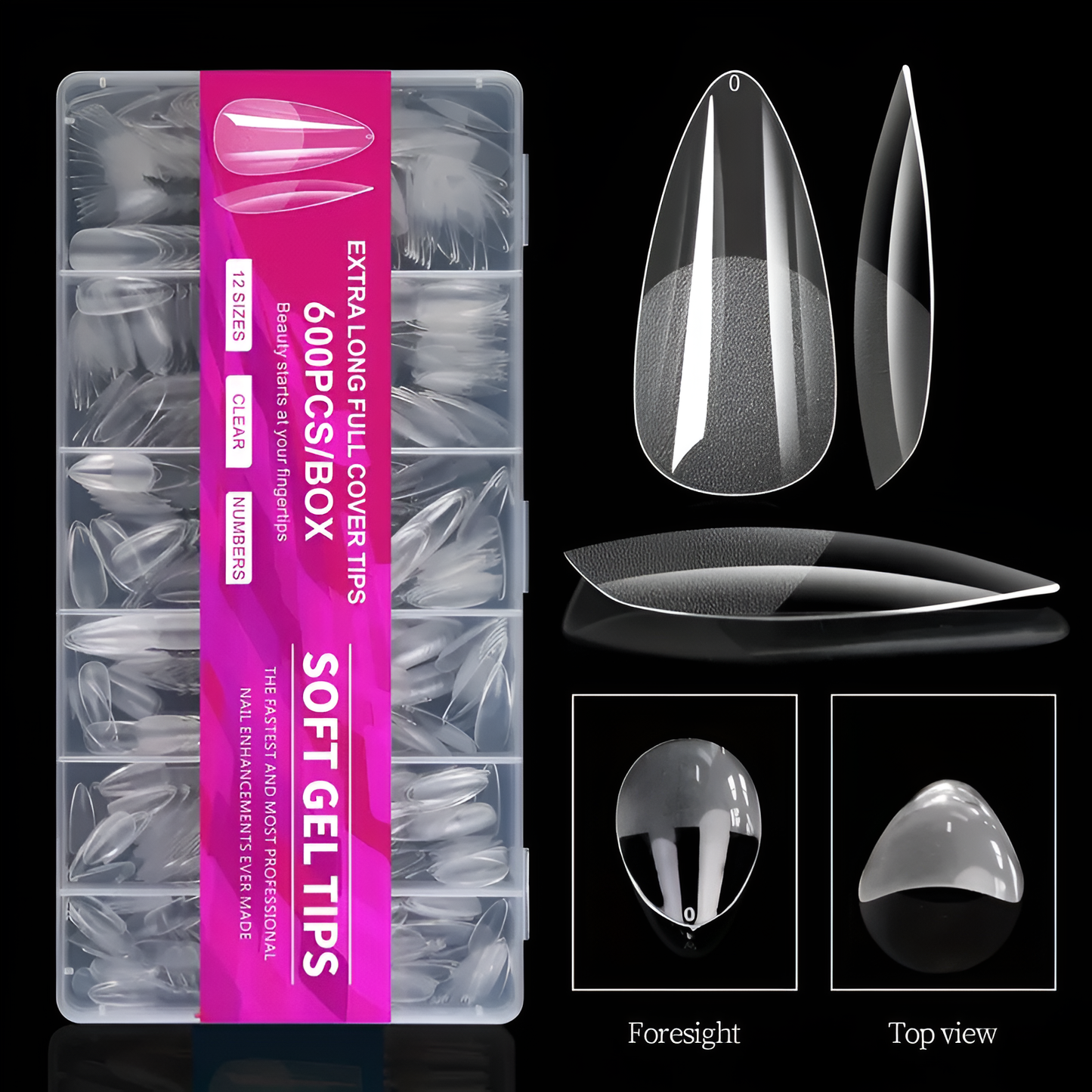 GEL-X CLEAR SOFT GEL TIP 600PCS - MEDIUM ALMOND