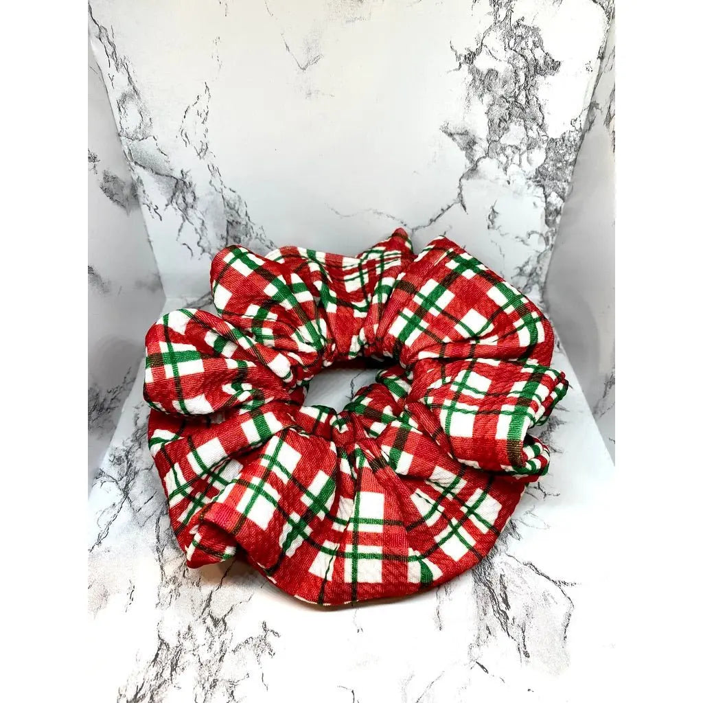 Striped Red Plaid Christmas Bullet Scrunchie