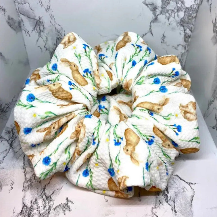 Flowers and Rabbits Easter Bullet Scrunchie