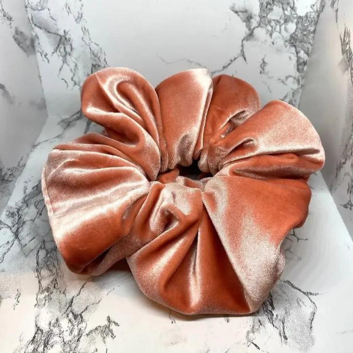 Pink Peach Velvet Scrunchie