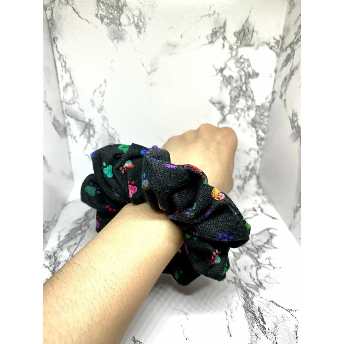Mini Black Colored Paw Print Scrunchie