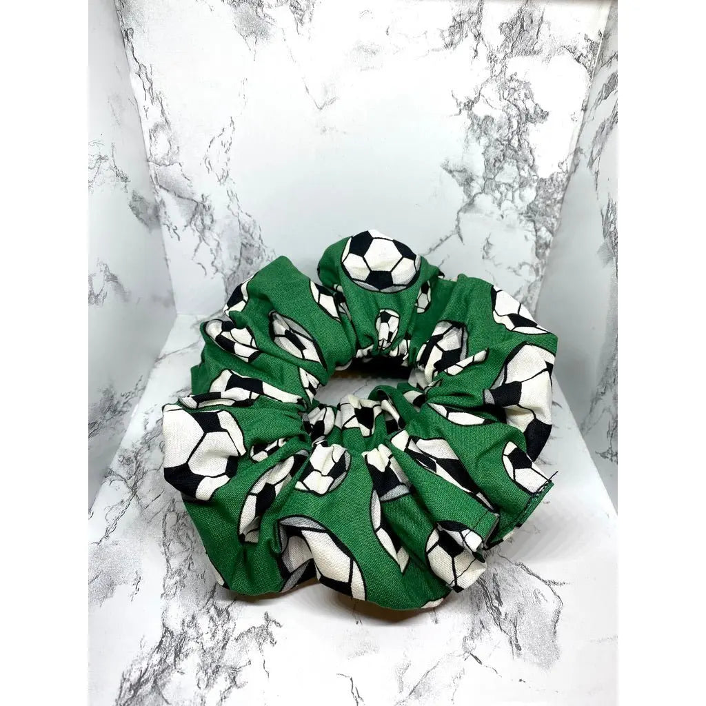Green Soccer Sports Scrunchie