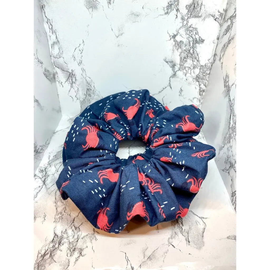 Navy Crab Summer Scrunchie