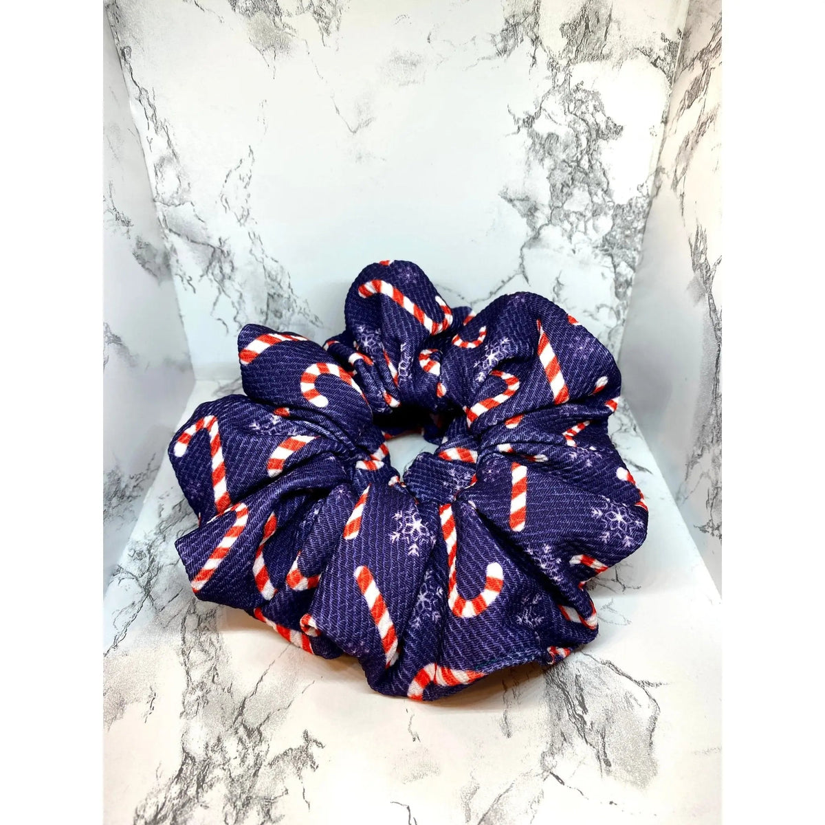 Blue Candy Cane Christmas Bullet Scrunchie