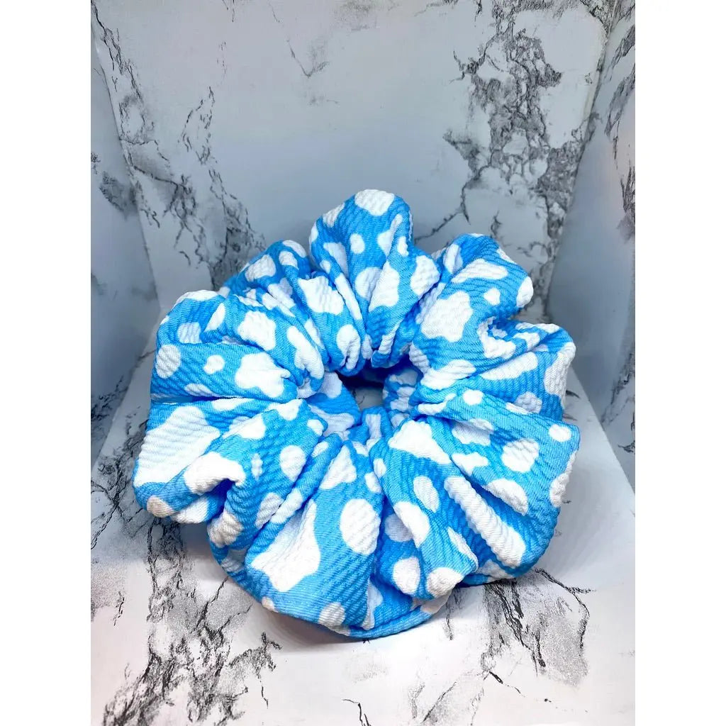 Blue Cow Print Bullet Scrunchie