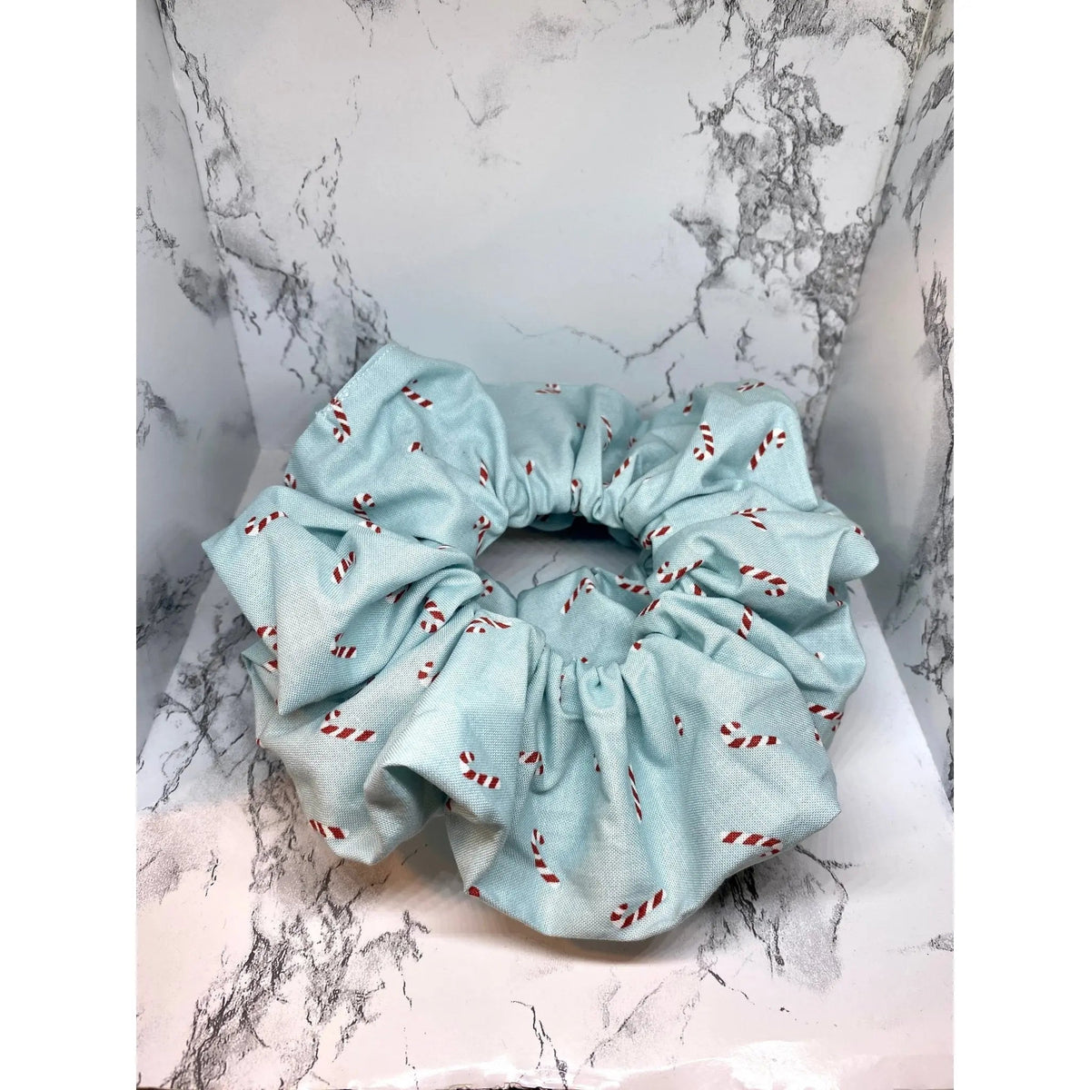 Blue Candy Cane Christmas Scrunchie