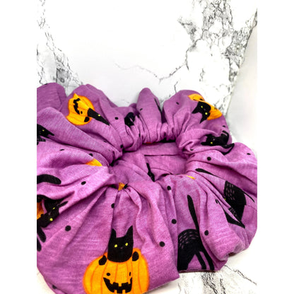 Purple Pumpkin Cat Halloween Scrunchie