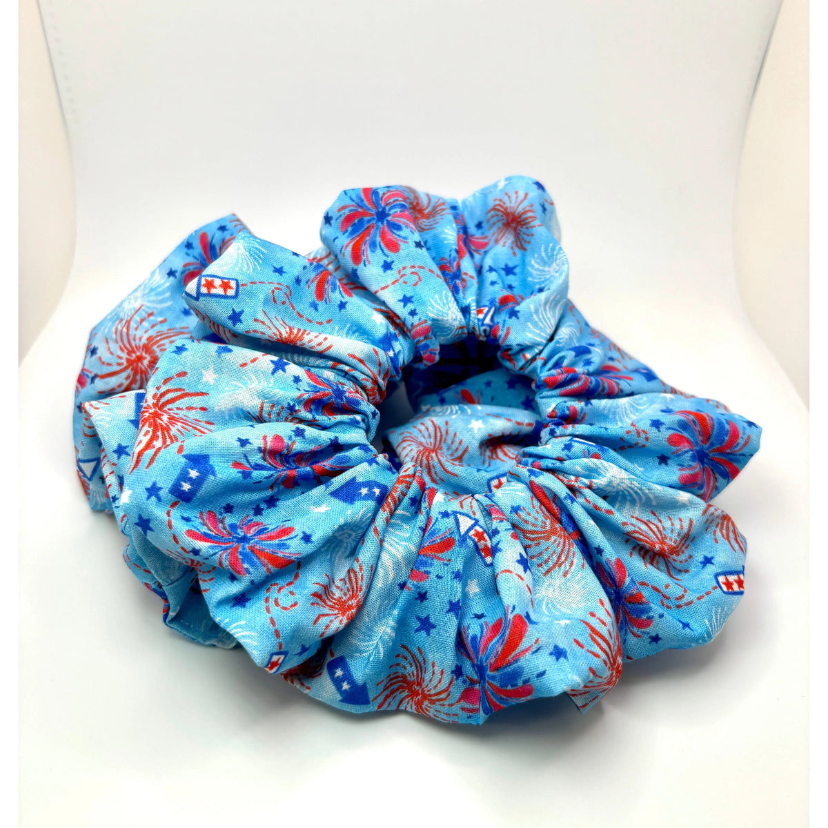 Blue Fireworks 4th of July Scrunchie