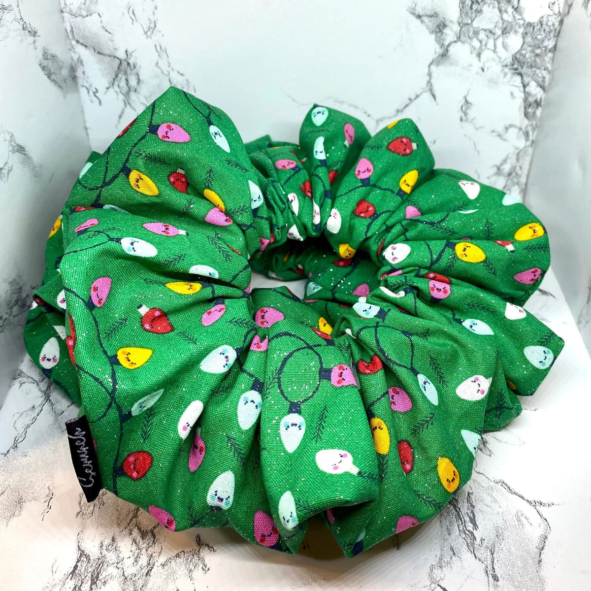 Glitter Green Christmas Lights Scrunchie