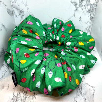 Glitter Green Christmas Lights Scrunchie