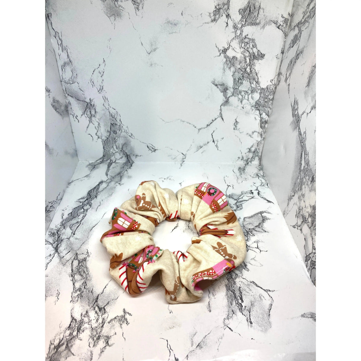 Mini Beige Gingerbread Christmas Scrunchie