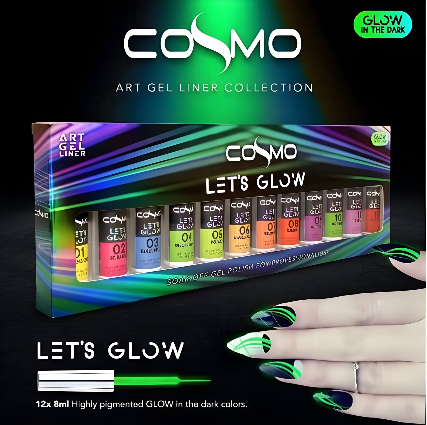 COSMO LET'S GLOW GEL ART DESIGN (12-COLOR/SET)
