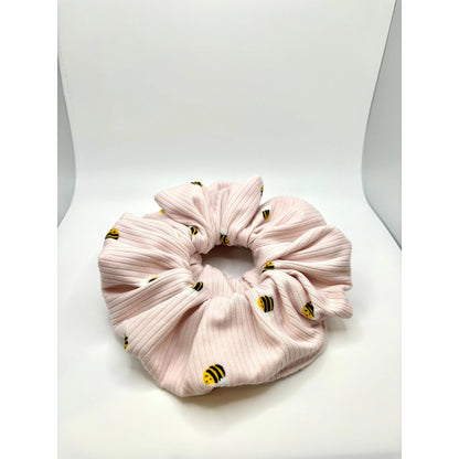 Pink Bees Ribbed Scrunchie