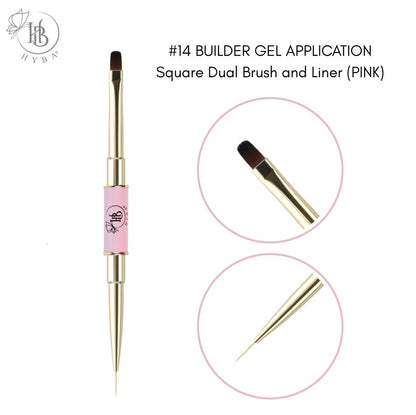 BUILDER GEL Application Square Dual Brush and Liner (PINK) #14