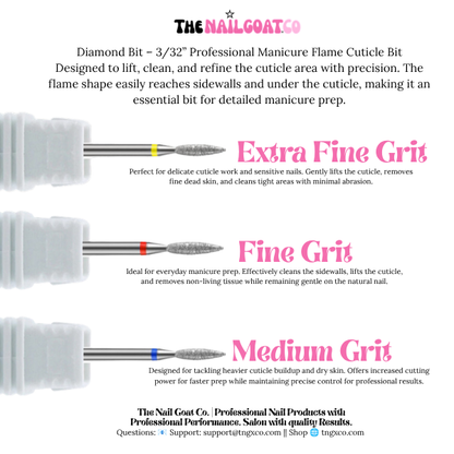 TheNailGoatCo Diamond Flame Cuticle Bit-Professional Nail Drill Bits(3/32" Shank)