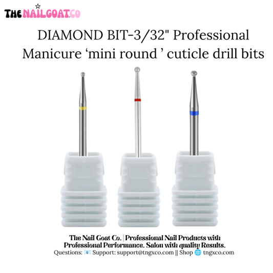 TheNailGoatCo Diamond Mini Round Cuticle Bit– Professional Nail Drill Bits (3/32" Shank)