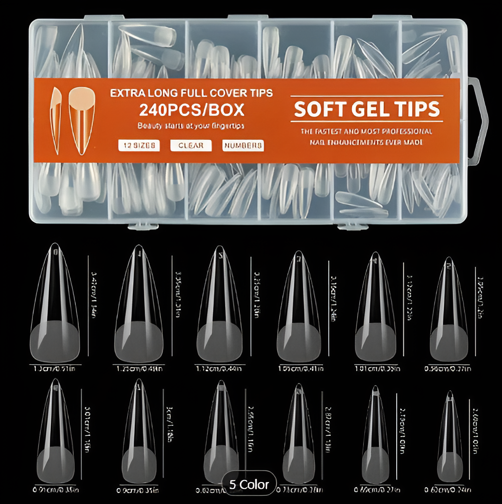 GEL-X CLEAR SOFT GEL TIP 240PCS - LONG STILETTO