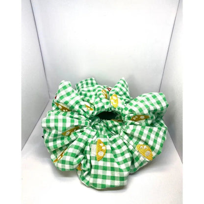 Green Plaid Mushroom Scrunchie