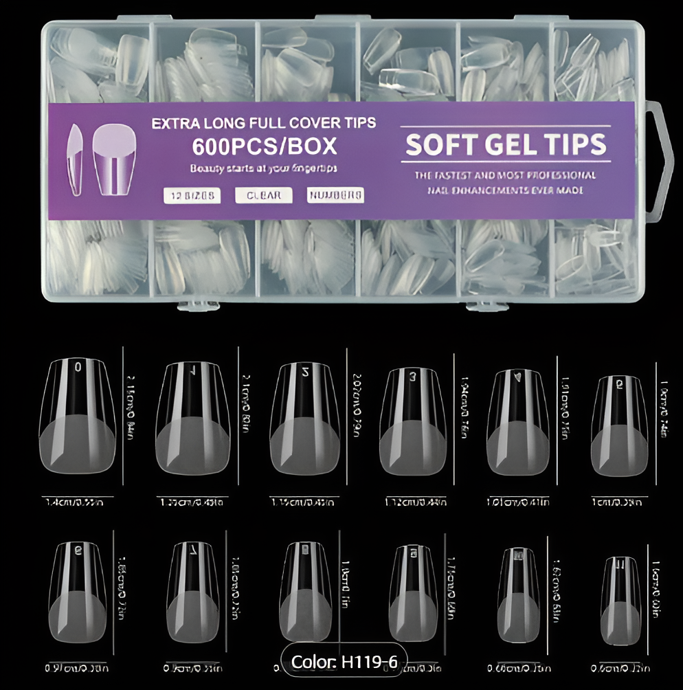 GEL-X CLEAR SOFT GEL TIP 600PCS - SHORT COFFIN
