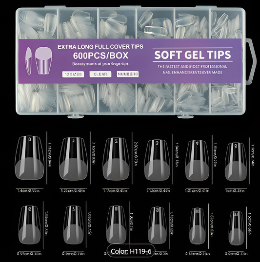 GEL-X CLEAR SOFT GEL TIP 600PCS - SHORT COFFIN