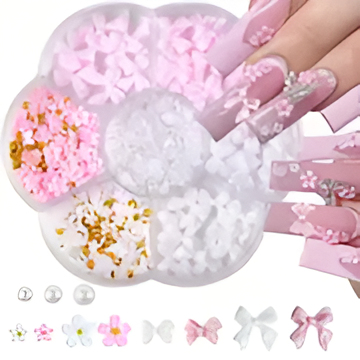 3D ACRYLIC FLOWER & BOW NAIL ART DESIGN