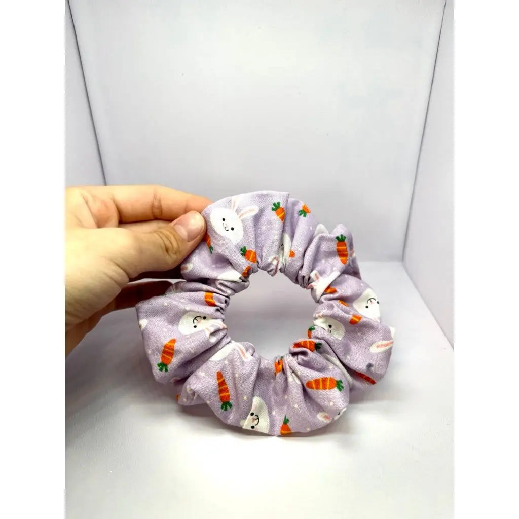 Mini Purple Bunnies and Carrots Easter Scrunchie
